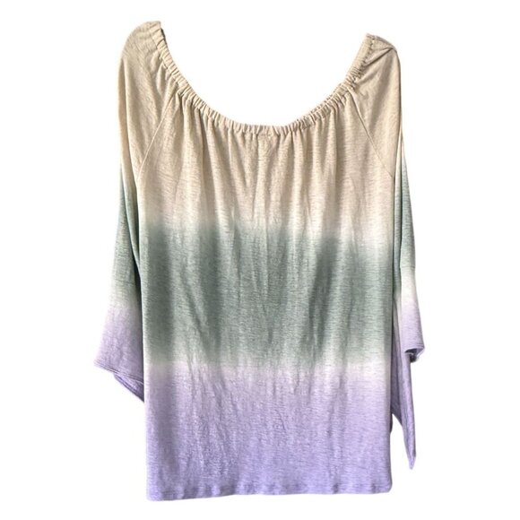 Seven7 Womens XL Ombre Knit Split Bell Sleeve Top On/Off Shoulder Green Lavender - Picture 7 of 8